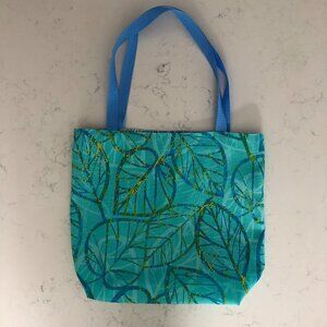 Hand Crafted Reversible Fabric Utility Tote Bag Leaf Print/Geo Blue Sz OS NWOT